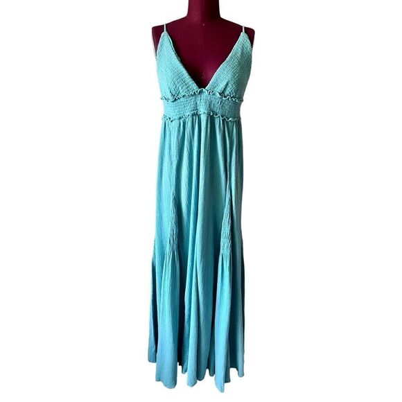 NEW Free People Blue Heat Haze Maxi Dress Size L Endless Summer Linen blend - Picture 3 of 10